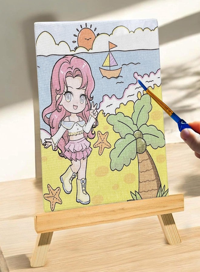 PARTEET DIY Painting Set with Mini Wooden Easel Stand, 6 Watercolors, 3 Painting Sheets, Paint Brushes, Creative Art Supplies Kit for Kids DIY Activity & Birthday Gift (Mix Design) - Image 5